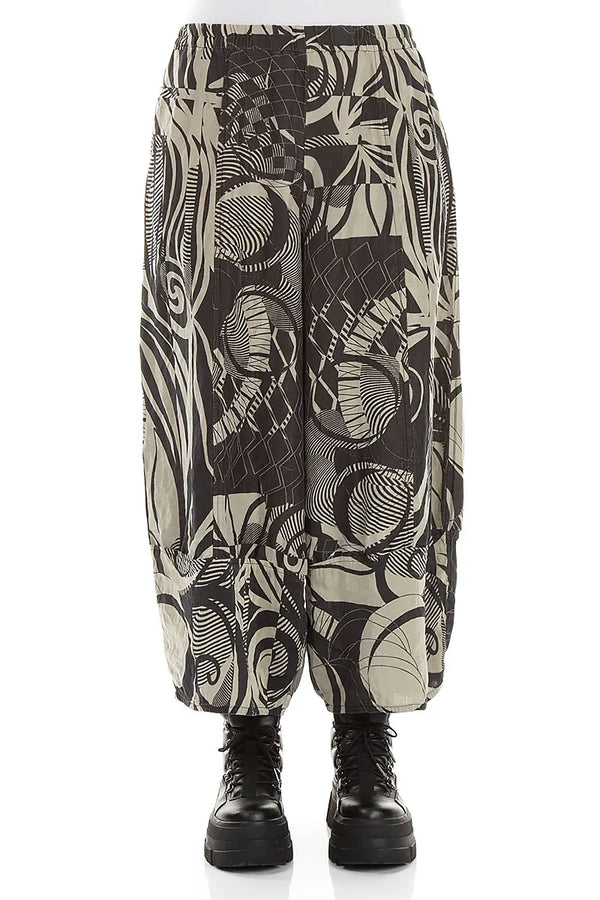 Wide Cropped Textured Olive Orbit Silk Linen Trousers