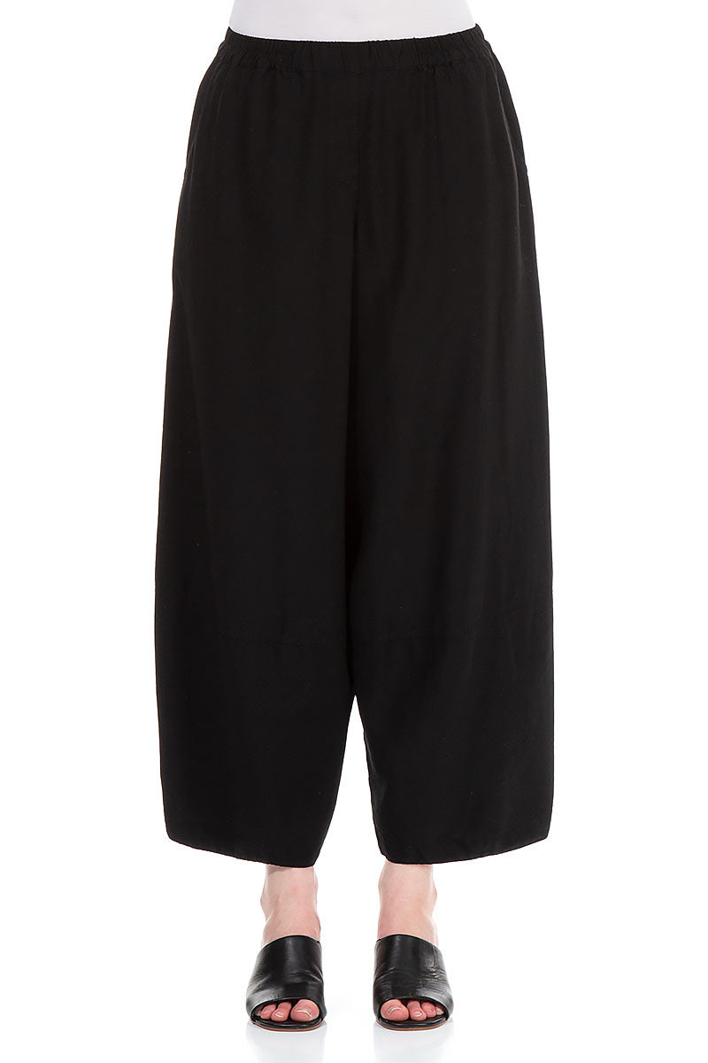 Loose Black Silk Bamboo Trousers 1