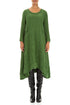 A-Line Shamrock Green Crinkled Silk Linen Dress 1