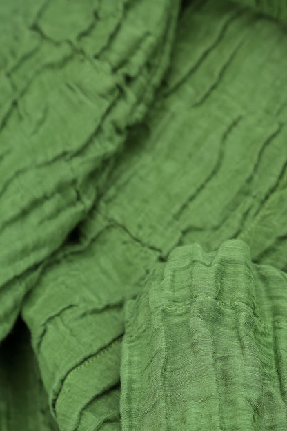 A-Line Shamrock Green Crinkled Silk Linen Dress 5