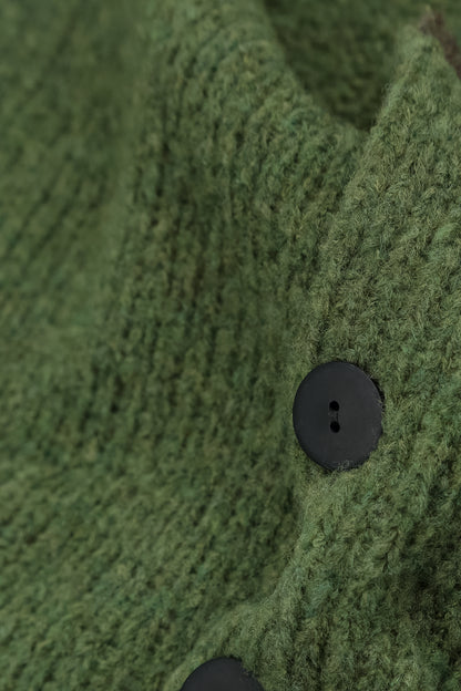 Longer Back Dark Sage Wool Cardigan