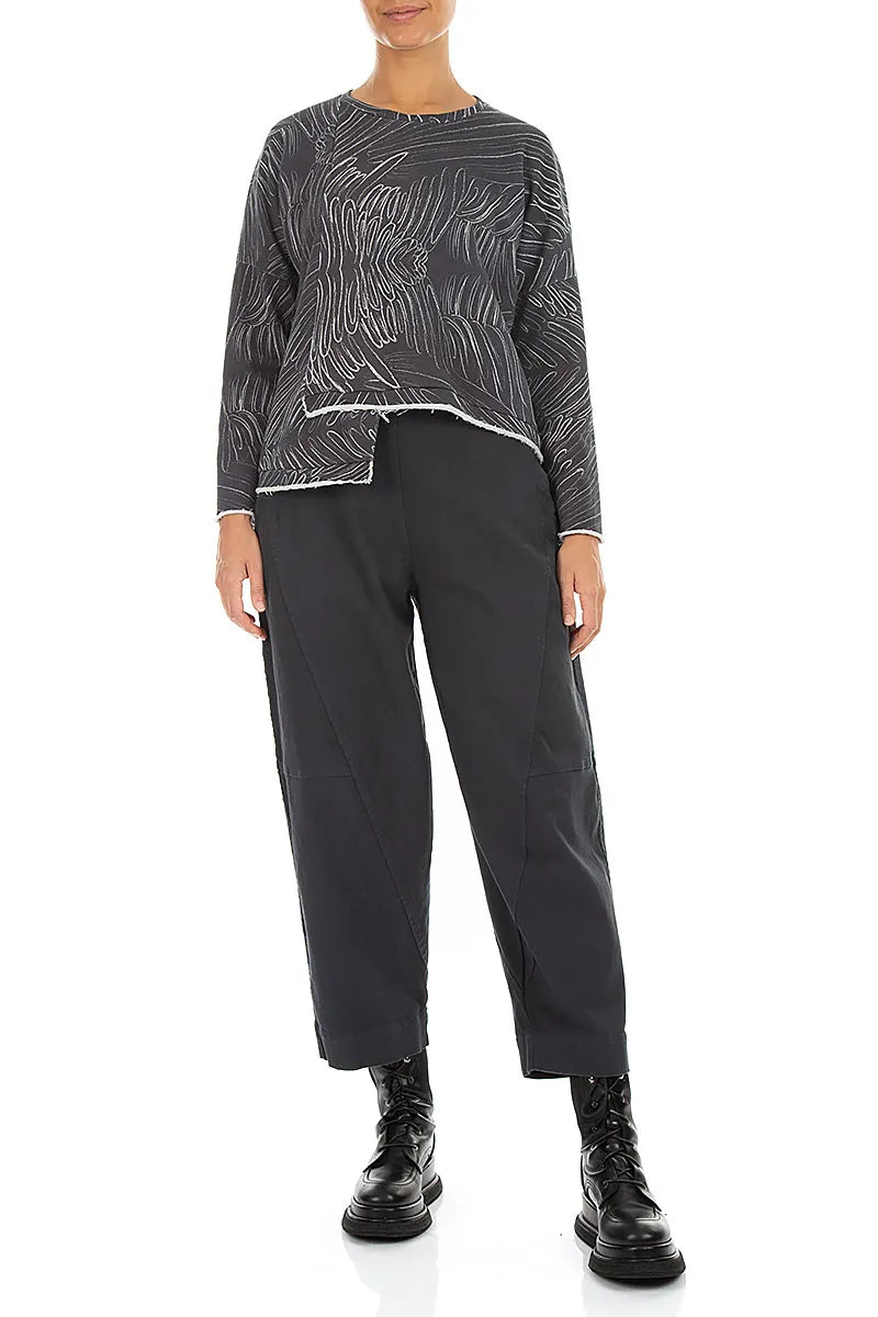 Asymmetric Feather Grey French Terry Cotton Blouse