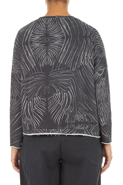 Asymmetric Feather Grey French Terry Cotton Blouse
