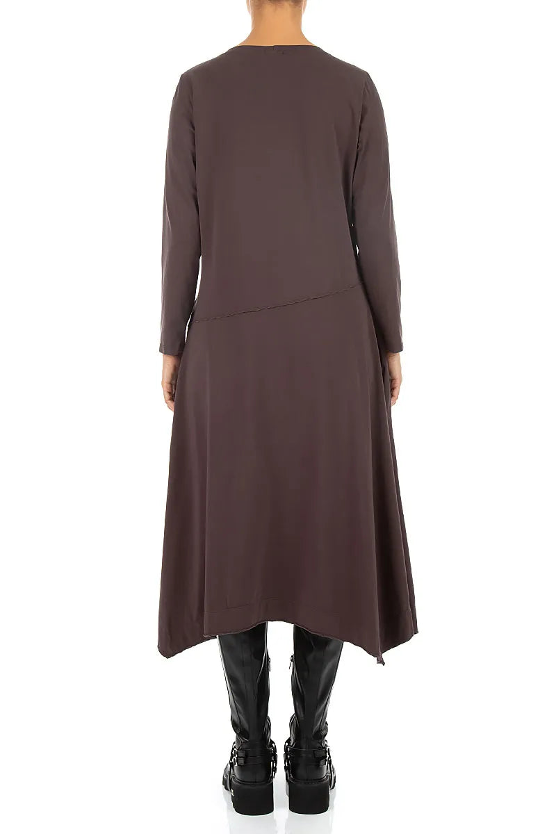 Asymmetric Flared Truffle Brown Cotton Dress