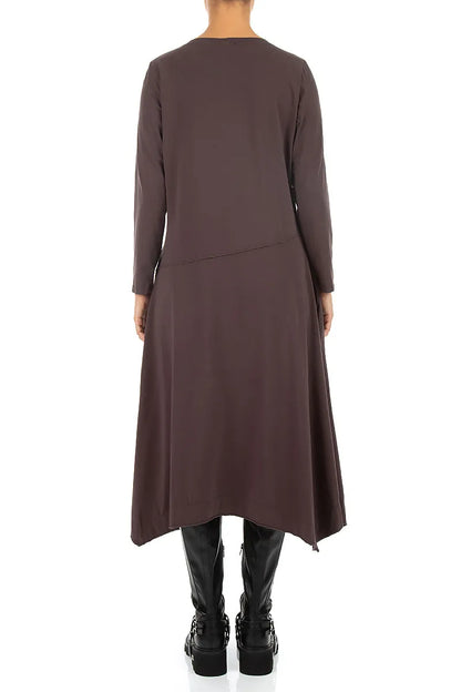 Asymmetric Flared Truffle Brown Cotton Dress