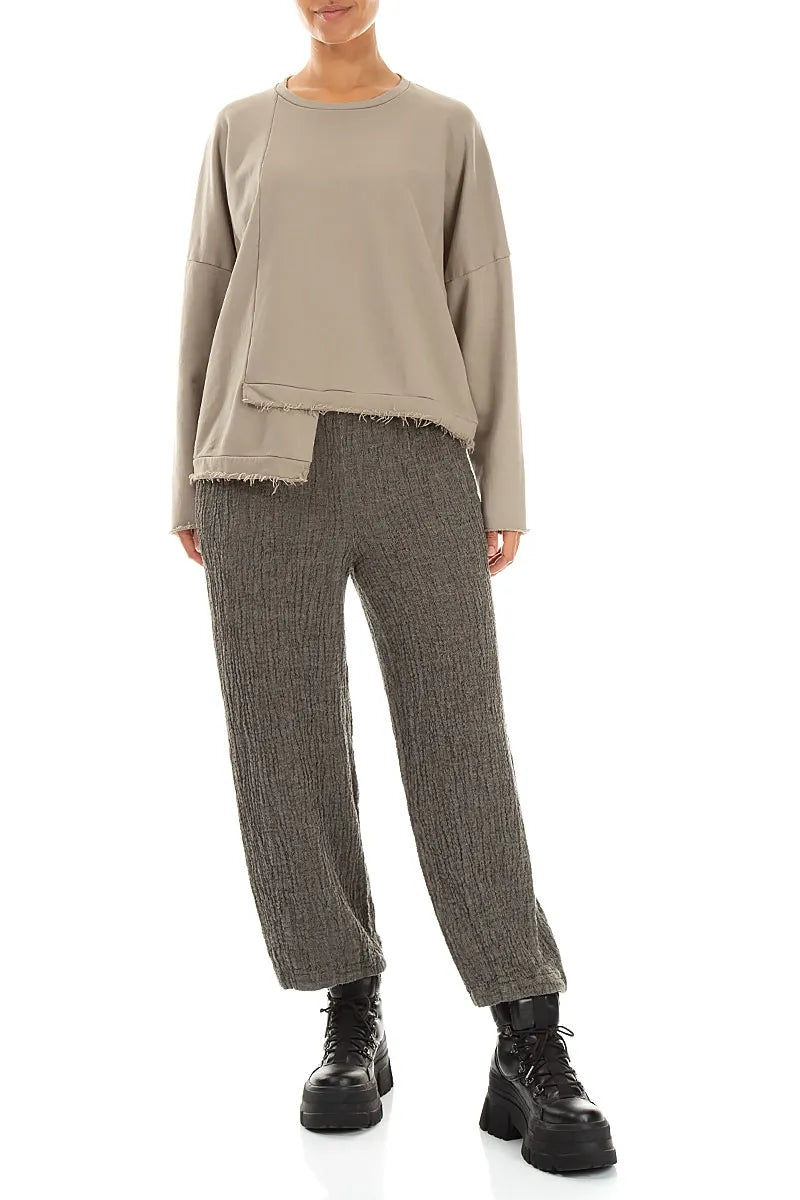 Asymmetric Olive French Terry Cotton Blouse