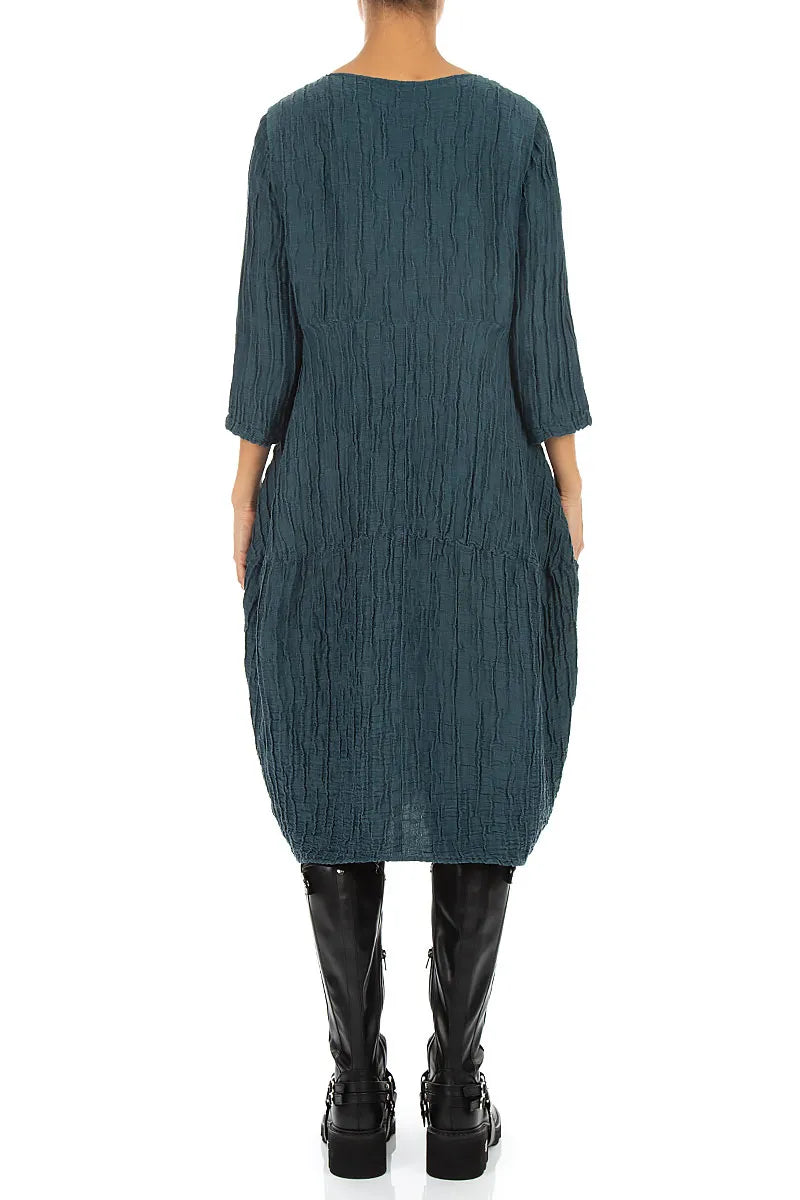 Balloon Crinkled Deep Turquoise Silk Linen Dress
