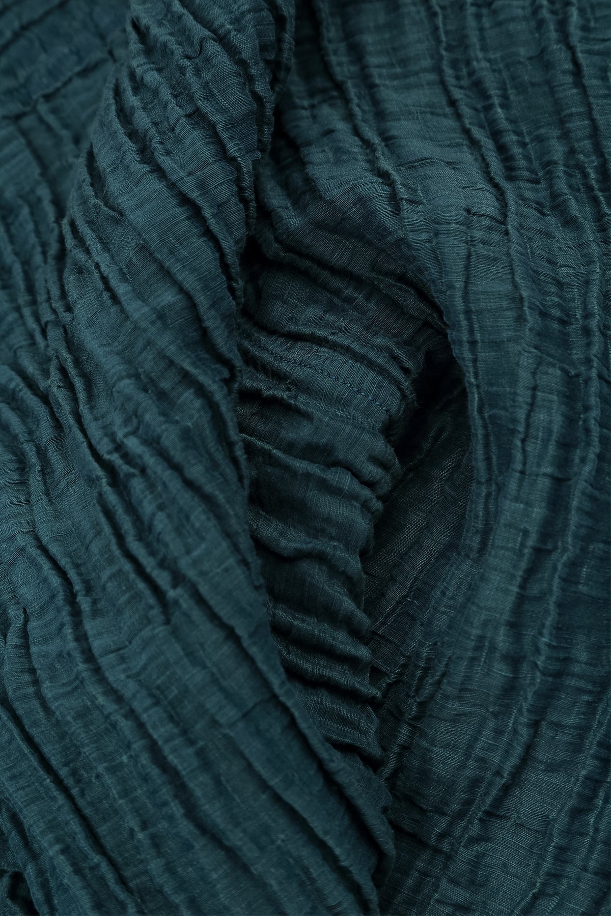 Balloon Crinkled Deep Turquoise Silk Linen Dress