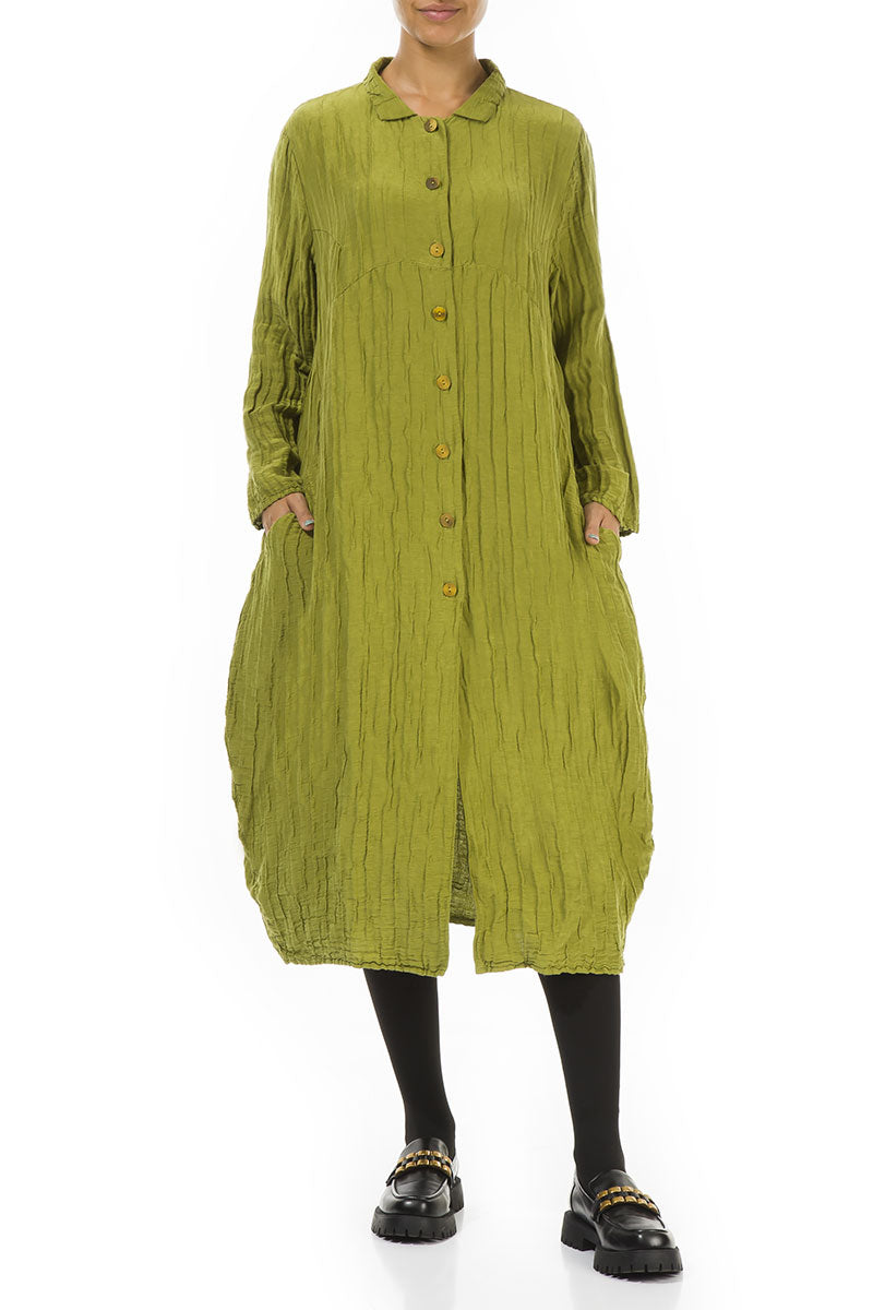 Balloon Crinkled Golden Lime Silk Linen Jacket 4