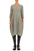 Balloon Crinkled Olive Grey Silk Linen Dress 1