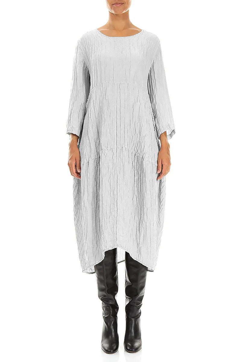 Balloon Crinkled Pearl Grey Silk Linen Dress 1