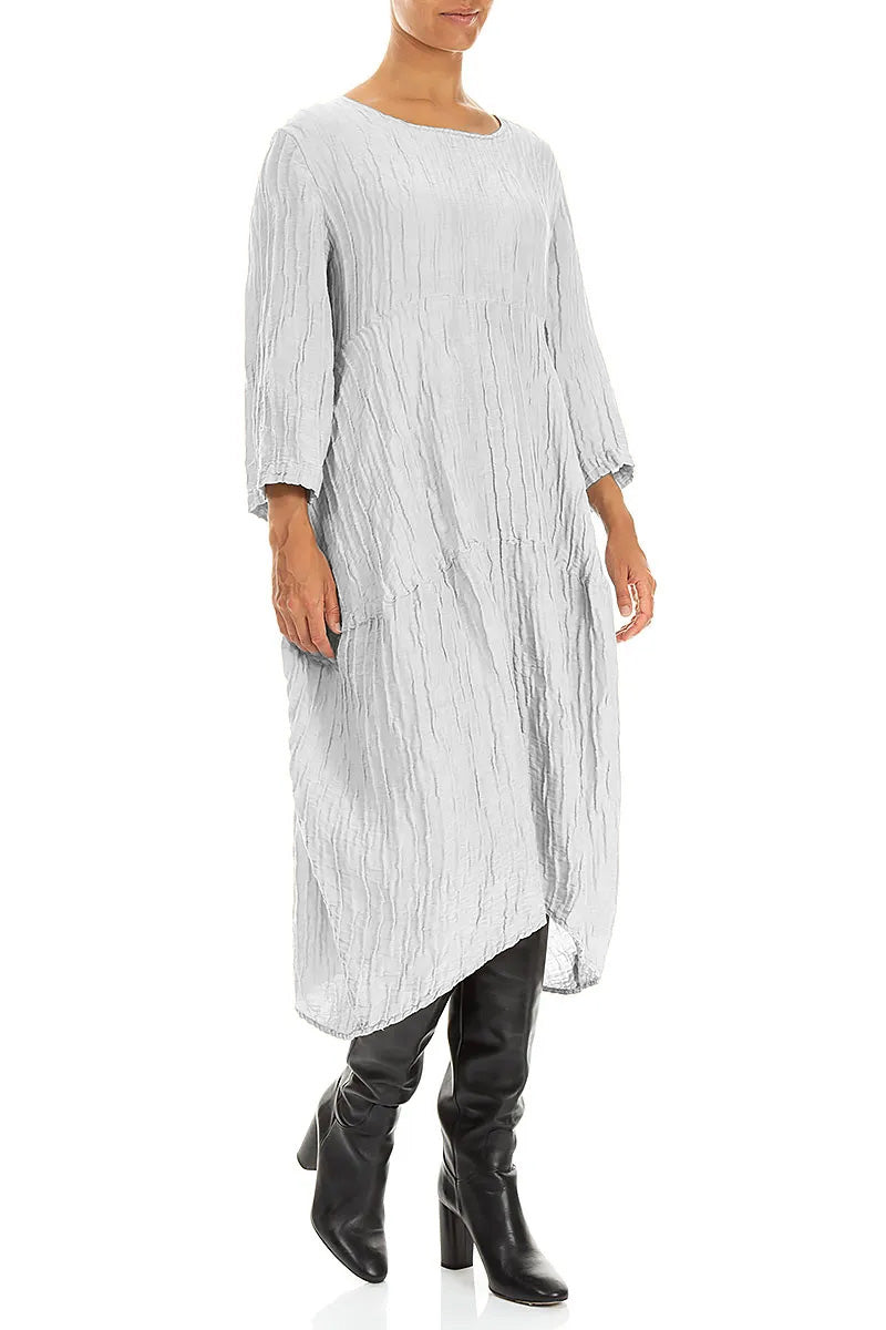 Balloon Crinkled Pearl Grey Silk Linen Dress 3