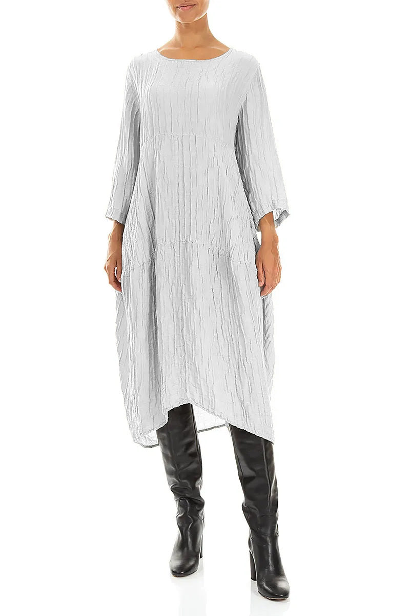 Balloon Crinkled Pearl Grey Silk Linen Dress 4