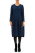 Long Sleeve Balloon Crinkled Royal Blue Silk Linen Dress 1