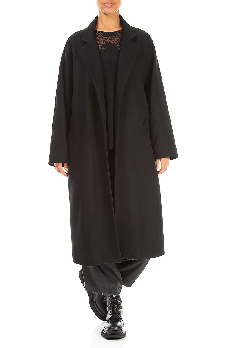 Belted Black Wool Coat