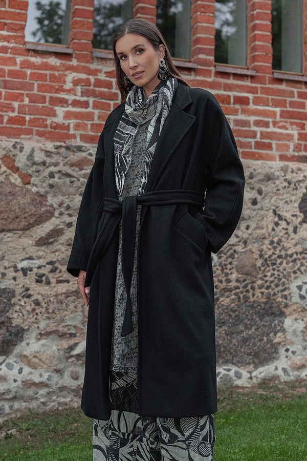 Belted Black Wool Coat