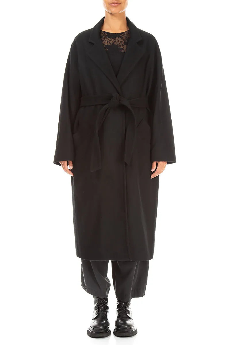 Belted Black Wool Coat