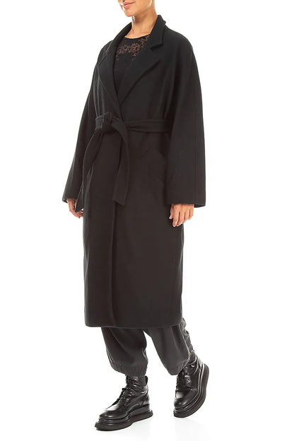 Belted Black Wool Coat