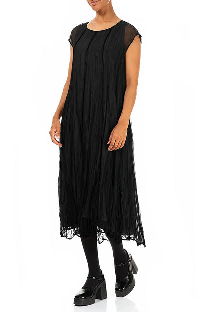 Black Crumpled Silk Chiffon Dress