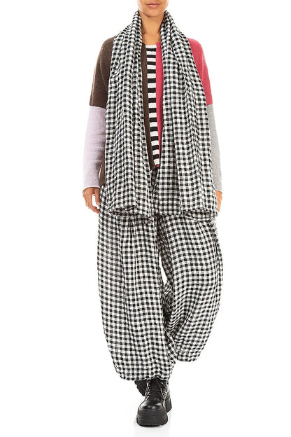 Black &amp; White Check Linen Scarf