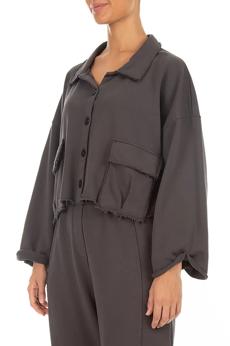 Kastige Jacke aus French-Terry-Baumwolle in Anthrazit