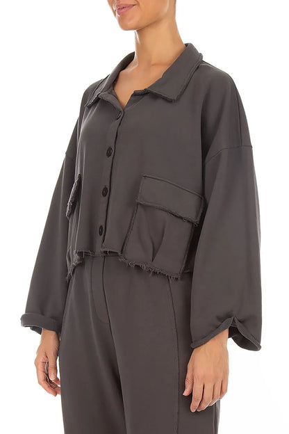 Kastige Jacke aus French-Terry-Baumwolle in Anthrazit
