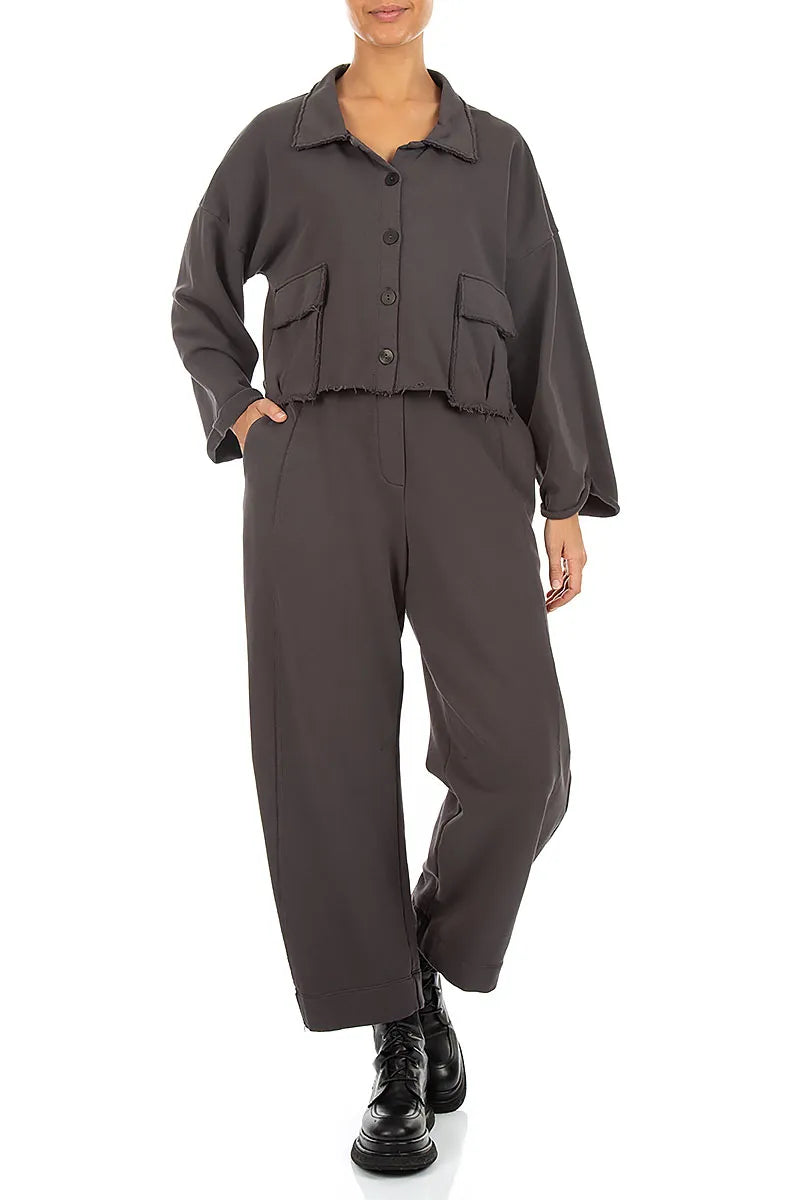 Kastige Jacke aus French-Terry-Baumwolle in Anthrazit