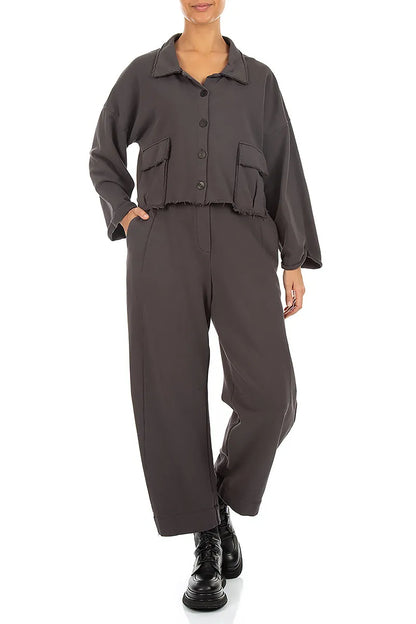 Kastige Jacke aus French-Terry-Baumwolle in Anthrazit