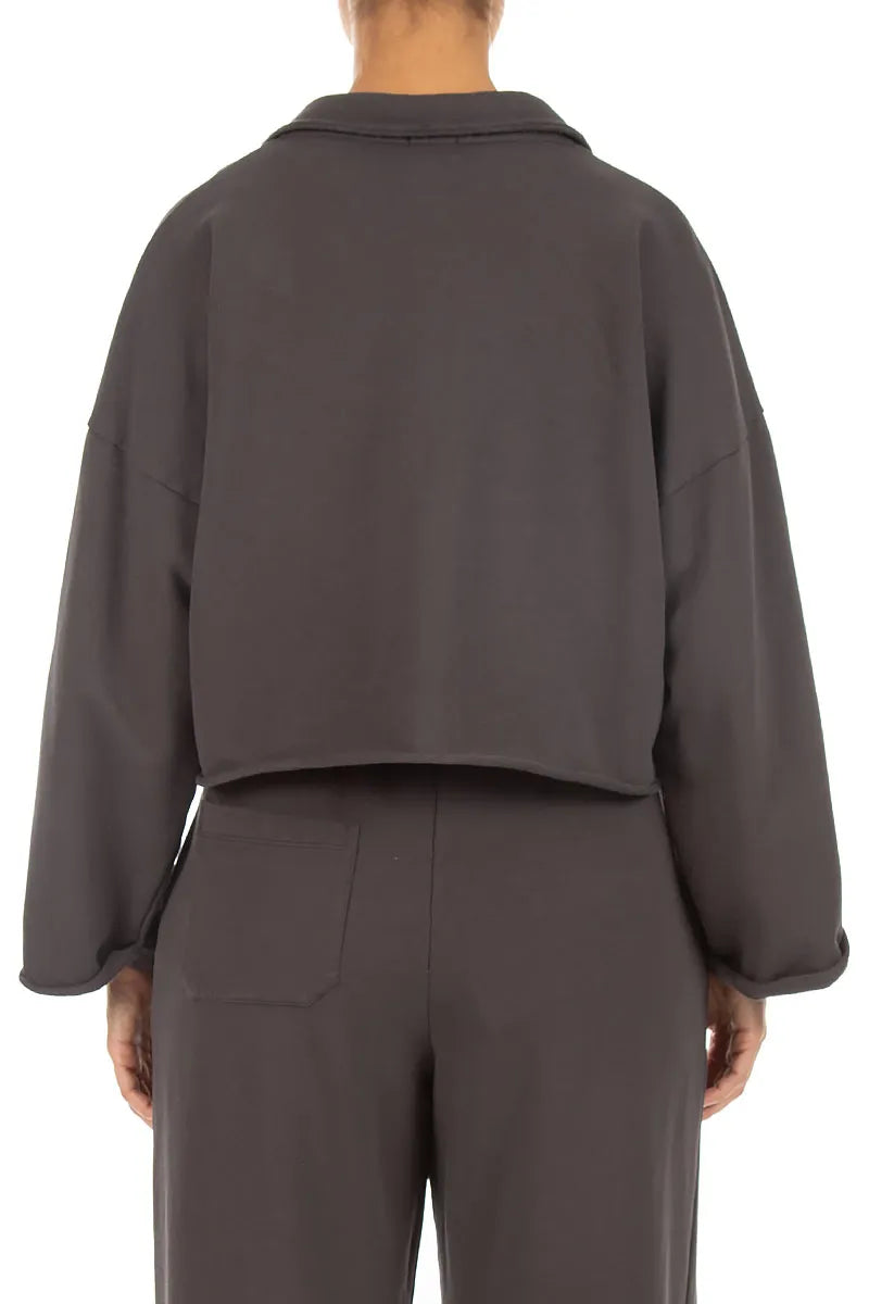 Kastige Jacke aus French-Terry-Baumwolle in Anthrazit