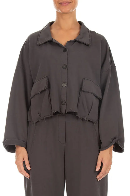 Kastige Jacke aus French-Terry-Baumwolle in Anthrazit