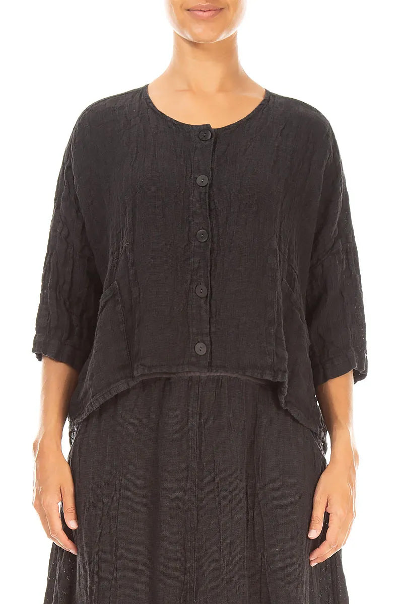 Boxy Charcoal Mélange Linen Jacket