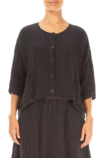 Boxy Charcoal Mélange Linen Jacket