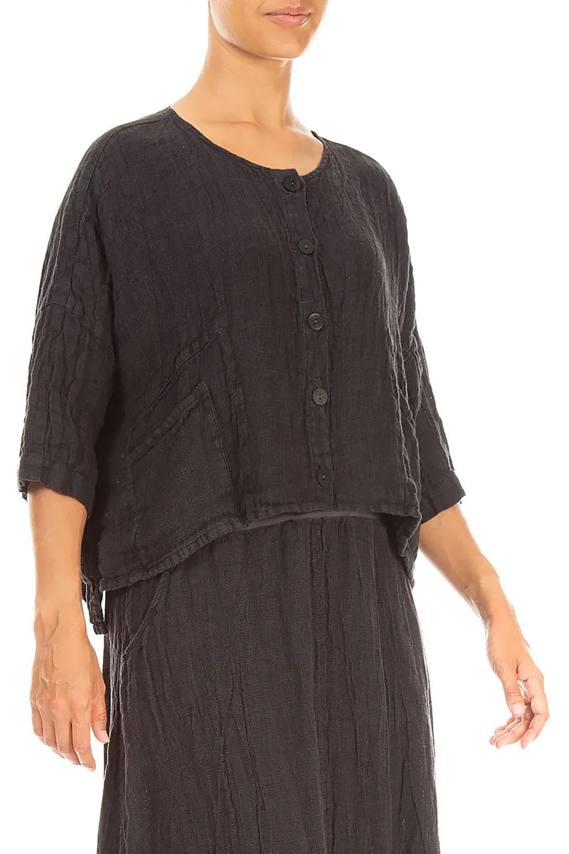 Boxy Charcoal Mélange Linen Jacket
