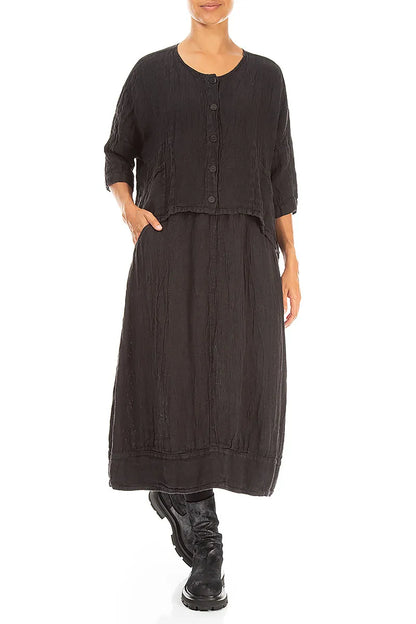 Boxy Charcoal Mélange Linen Jacket