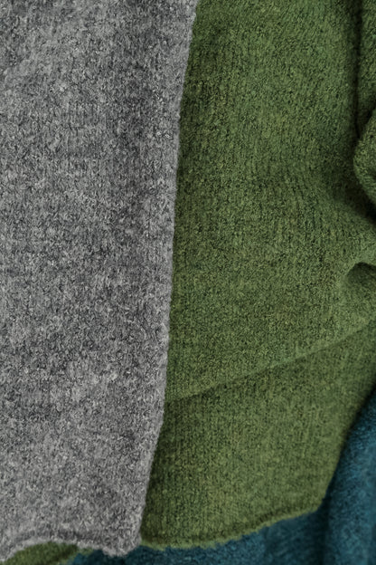 Boxy Colour-Block Green Teal Wool Sweater