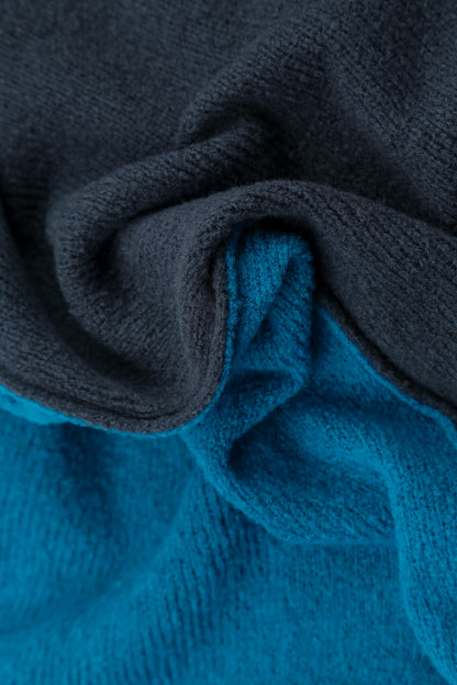 Boxy Colour-Block Navy Azure Wool Sweater