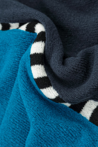 Boxy Colour-Block Navy Azure Wool Sweater