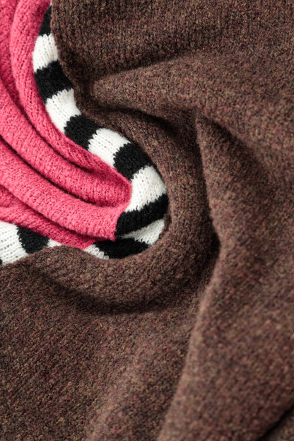 Boxy Colour-Block Rose Brown Wool Sweater