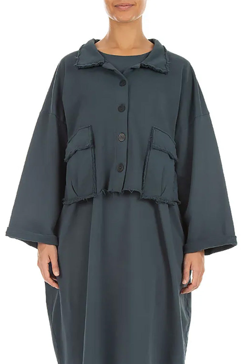 Kastige Jacke aus French-Terry-Baumwolle in Schiefergrau