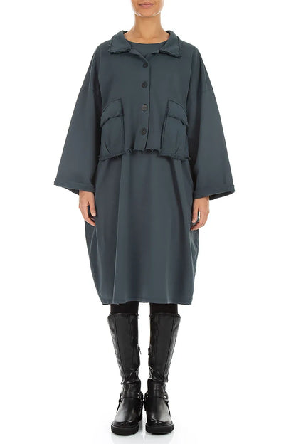 Kastige Jacke aus French-Terry-Baumwolle in Schiefergrau
