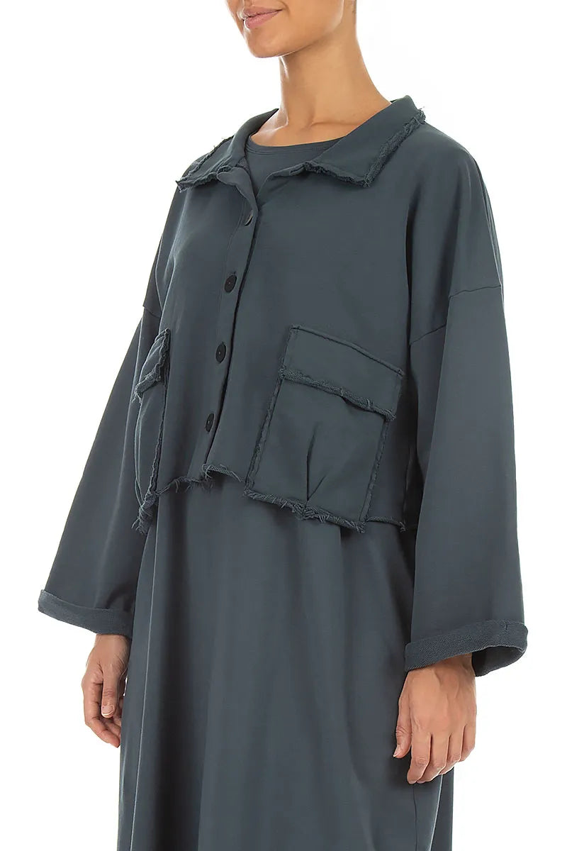 Kastige Jacke aus French-Terry-Baumwolle in Schiefergrau