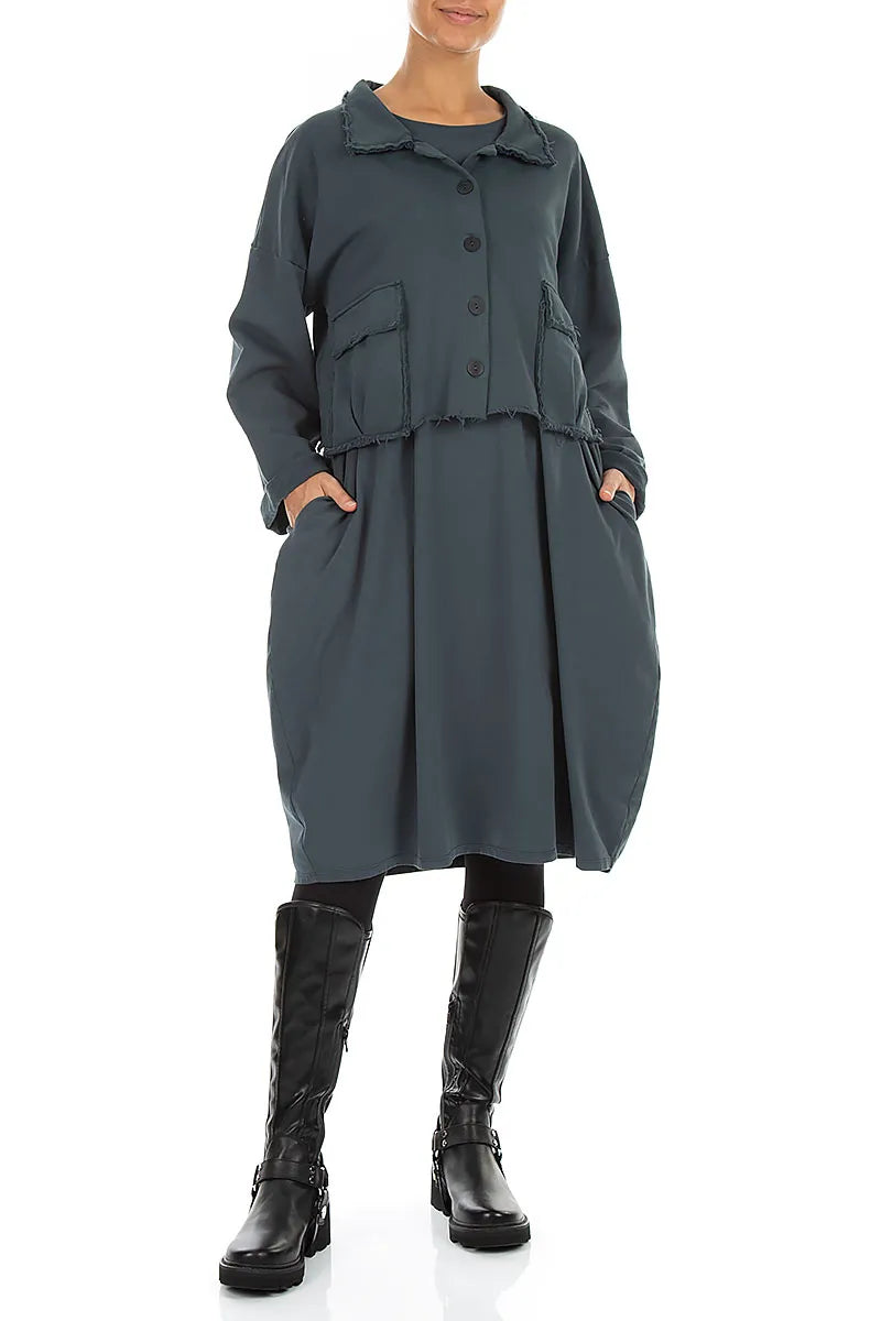 Kastige Jacke aus French-Terry-Baumwolle in Schiefergrau