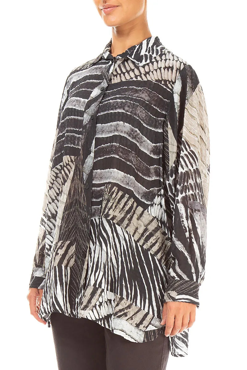 Boxy Wild Ink Textured Silk Shirt 3