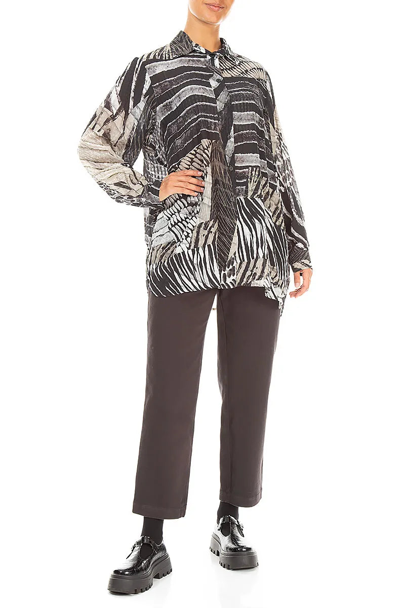 Boxy Wild Ink Textured Silk Shirt 4