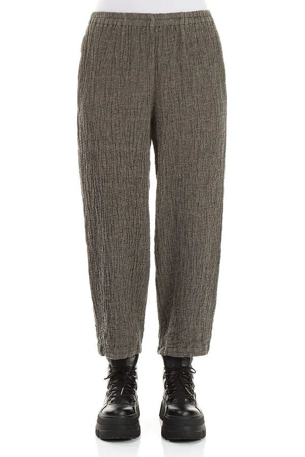 Bubble Olive Grey Textured Linen Trousers 1