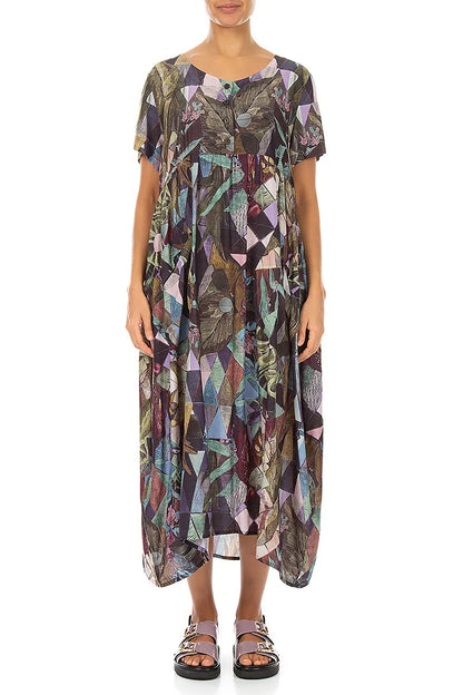 Buttoned Art Mosaic Silk Bamboo Dress 1