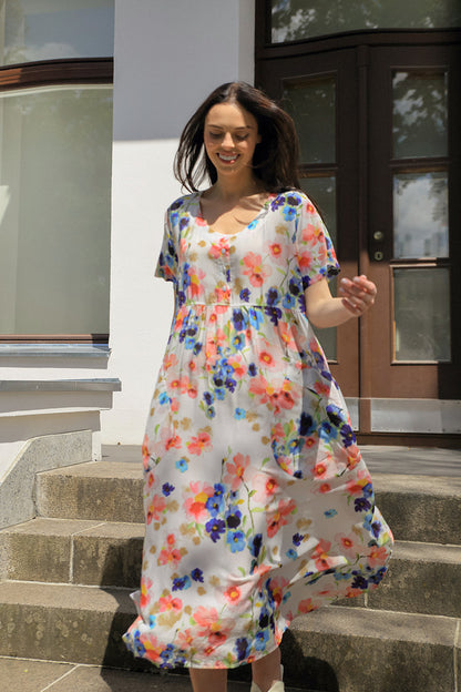 Buttoned Primrose Silk Cotton Dress 6