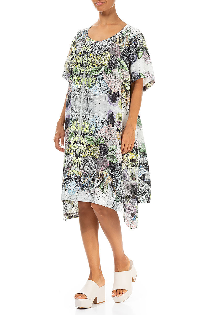 Buttoned Sides Botanical Linen Tunic Dress 3