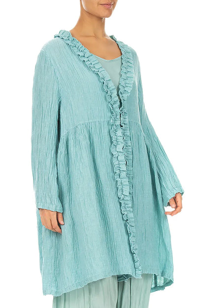 Centre Frill Crinkled Mint Silk Jacket 3