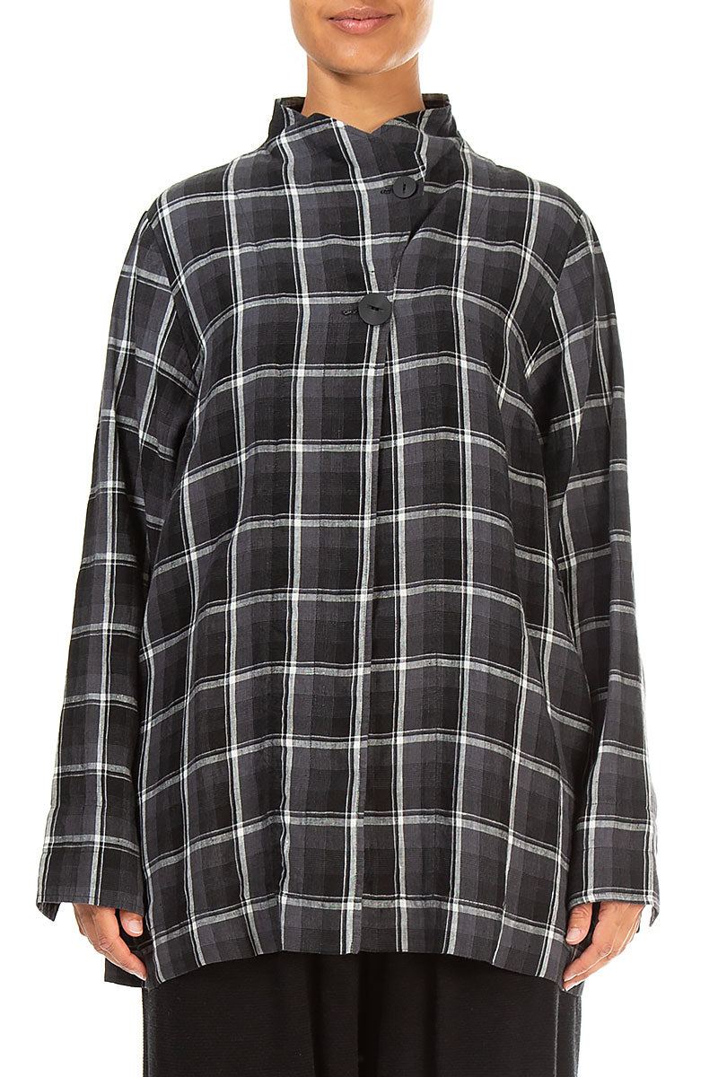Checkered Dark Grey Linen Jacket